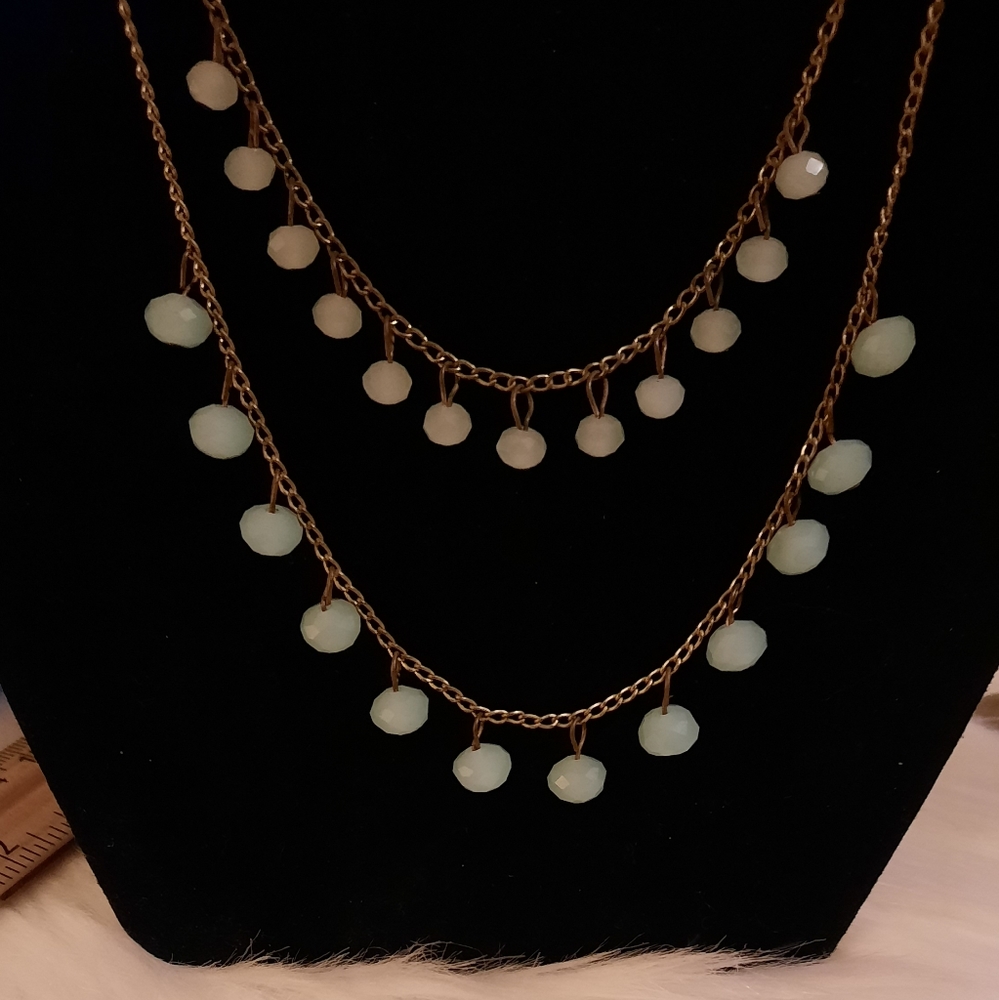 Two faceted stone bead layering necklaces light sky blue - Picture 2 of 8